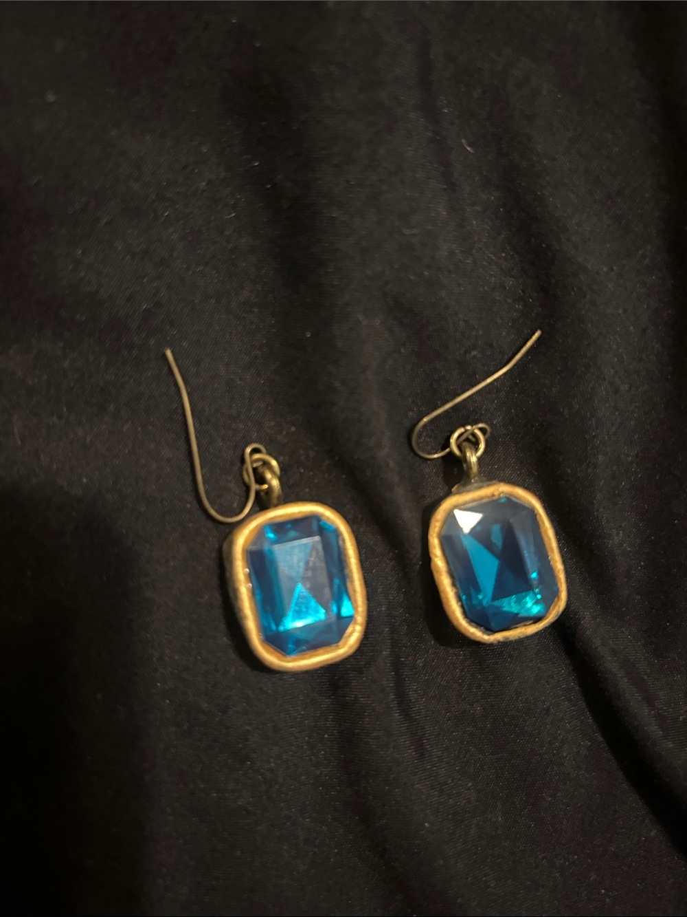 Gold-Trim Blue Gem Drop Earrings